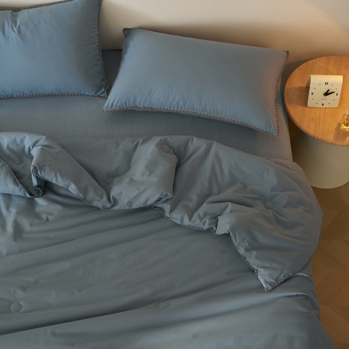 91家纺网 家纺一手货源 找家纺 暖阳 2026新款无印风色织全棉贝壳绣棉花夏被夏凉被空调被 贝壳蓝