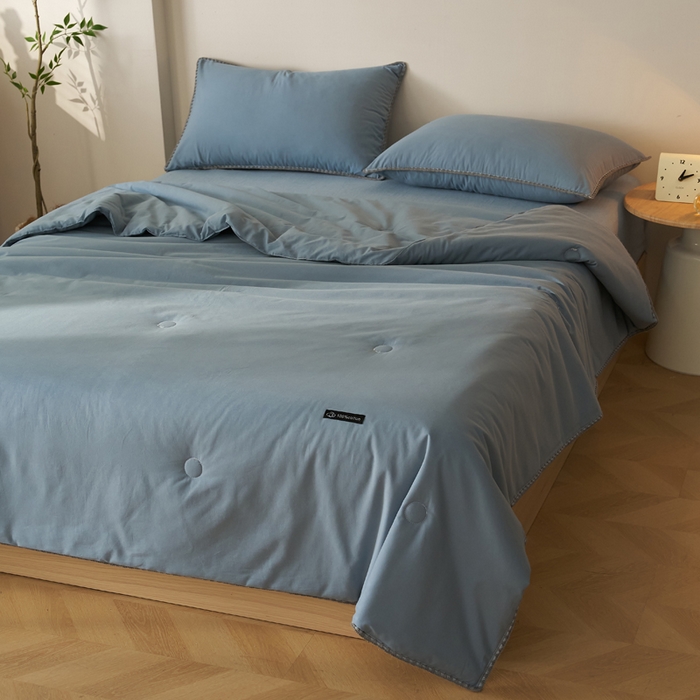 91家纺网 家纺一手货源 找家纺 暖阳 2026新款无印风色织全棉贝壳绣棉花夏被夏凉被空调被 贝壳蓝