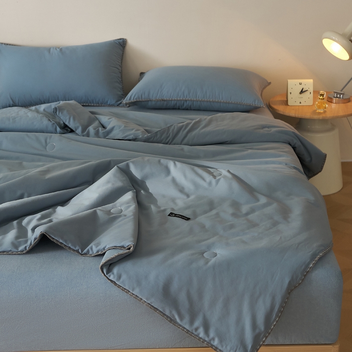 91家纺网 家纺一手货源 找家纺 暖阳 2026新款无印风色织全棉贝壳绣棉花夏被夏凉被空调被 贝壳蓝