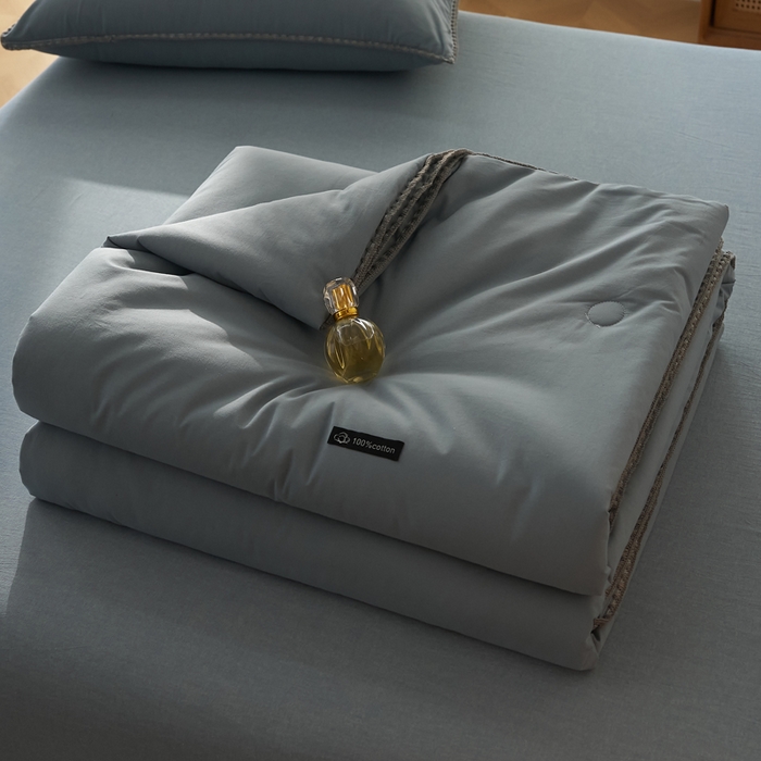 91家纺网 家纺一手货源 找家纺 暖阳 2026新款无印风色织全棉贝壳绣棉花夏被夏凉被空调被 贝壳蓝