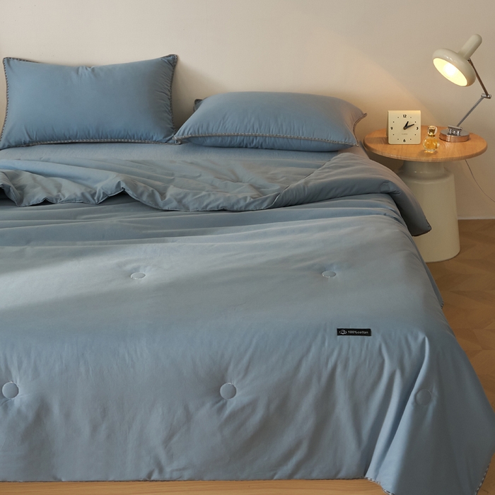 91家纺网 家纺一手货源 找家纺 暖阳 2026新款无印风色织全棉贝壳绣棉花夏被夏凉被空调被 贝壳蓝