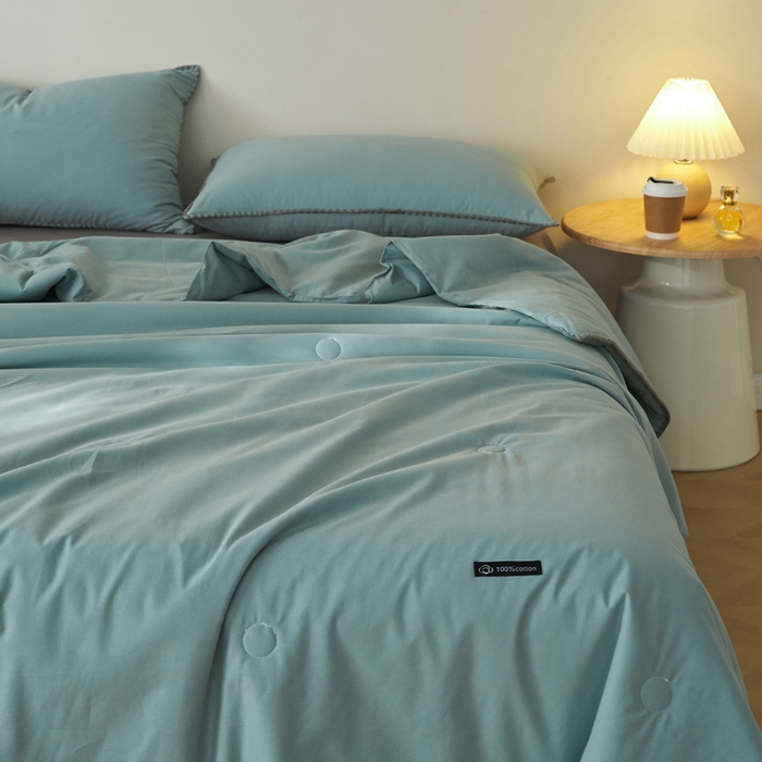 91家纺网 家纺一手货源 找家纺 暖阳 2026新款无印风色织全棉贝壳绣棉花夏被夏凉被空调被 贝壳绿