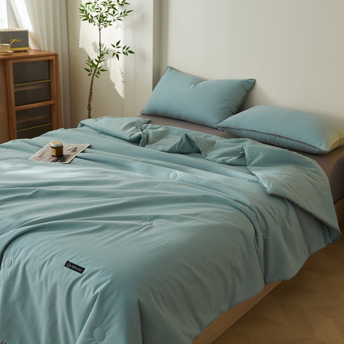 91家纺网 家纺一手货源 找家纺 暖阳 2026新款无印风色织全棉贝壳绣棉花夏被夏凉被空调被 贝壳绿