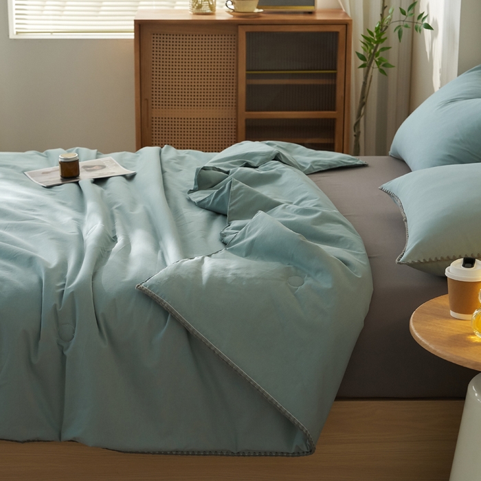 91家纺网 家纺一手货源 找家纺 暖阳 2026新款无印风色织全棉贝壳绣棉花夏被夏凉被空调被 贝壳绿