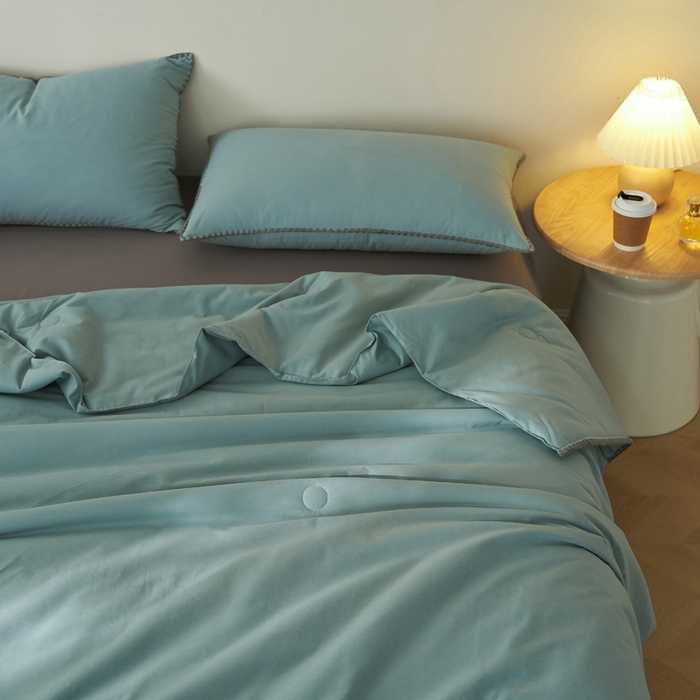 91家纺网 家纺一手货源 找家纺 暖阳 2026新款无印风色织全棉贝壳绣棉花夏被夏凉被空调被 贝壳绿