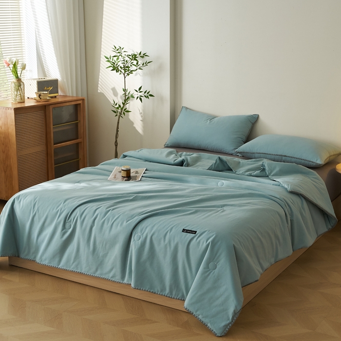 91家纺网 家纺一手货源 找家纺 暖阳 2026新款无印风色织全棉贝壳绣棉花夏被夏凉被空调被 贝壳绿