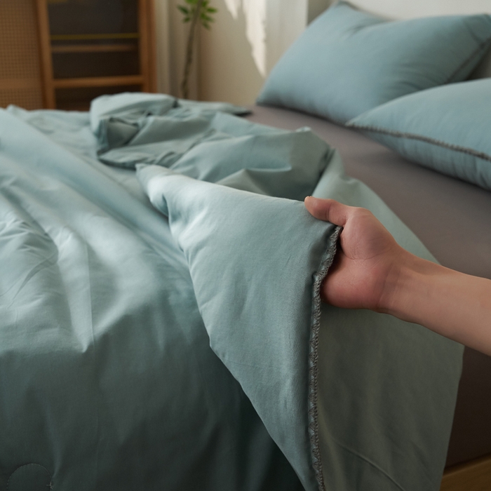 91家纺网 家纺一手货源 找家纺 暖阳 2026新款无印风色织全棉贝壳绣棉花夏被夏凉被空调被 贝壳绿