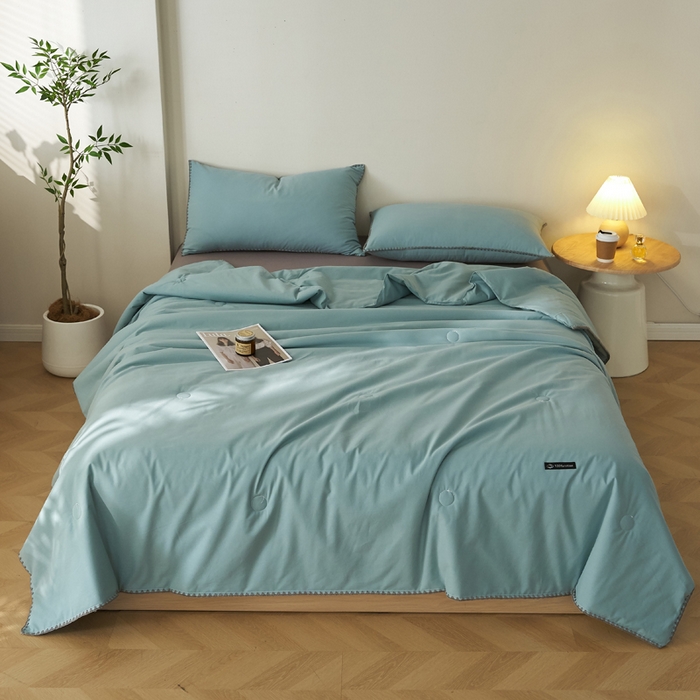 91家纺网 家纺一手货源 找家纺 暖阳 2026新款无印风色织全棉贝壳绣棉花夏被夏凉被空调被 贝壳绿