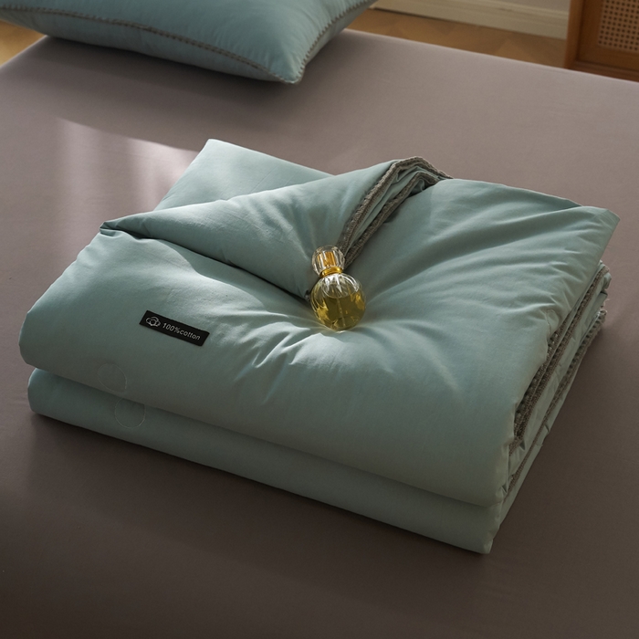 91家纺网 家纺一手货源 找家纺 暖阳 2026新款无印风色织全棉贝壳绣棉花夏被夏凉被空调被 贝壳绿