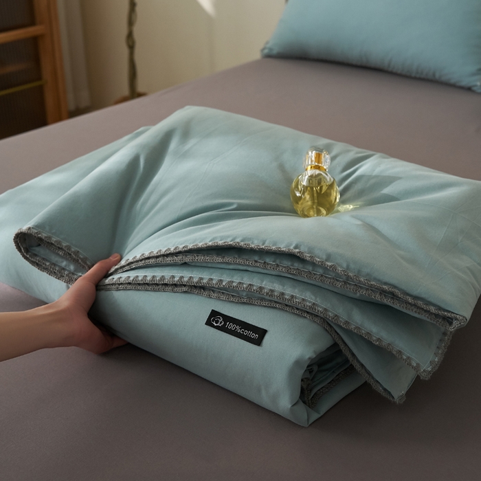 91家纺网 家纺一手货源 找家纺 暖阳 2026新款无印风色织全棉贝壳绣棉花夏被夏凉被空调被 贝壳绿