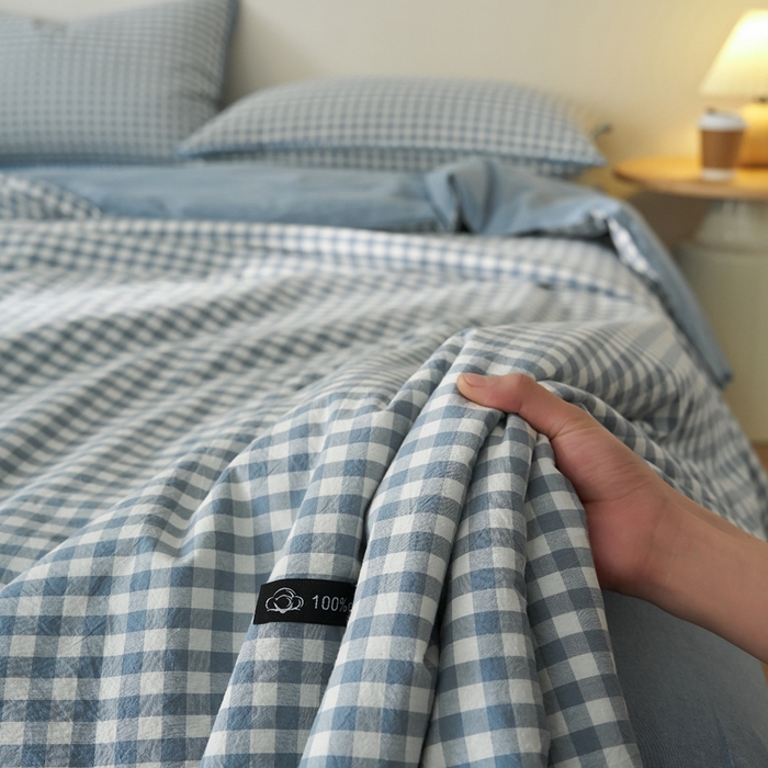 91家纺网 家纺一手货源 找家纺 暖阳 2026新款无印风色织全棉贝壳绣棉花夏被夏凉被空调被 贝壳青年格蓝