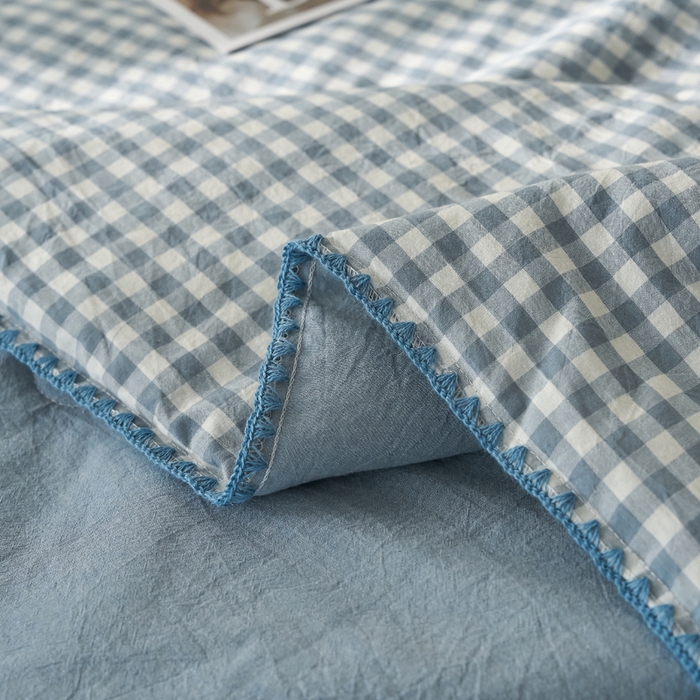 91家纺网 家纺一手货源 找家纺 暖阳 2026新款无印风色织全棉贝壳绣棉花夏被夏凉被空调被 贝壳青年格蓝