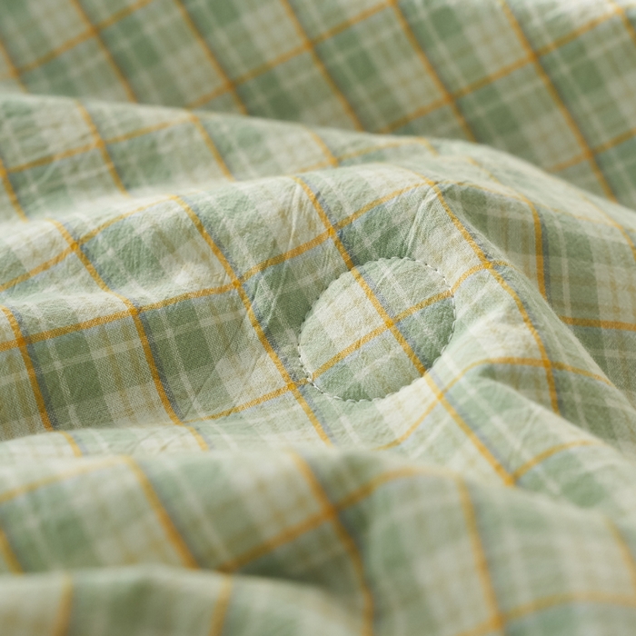 91家纺网 家纺一手货源 找家纺 暖阳 2026新款无印风色织全棉贝壳绣棉花夏被夏凉被空调被 贝壳青年格绿