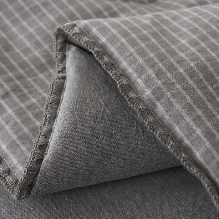 91家纺网 家纺一手货源 找家纺 暖阳 2026新款无印风色织全棉贝壳绣棉花夏被夏凉被空调被 贝壳小灰格