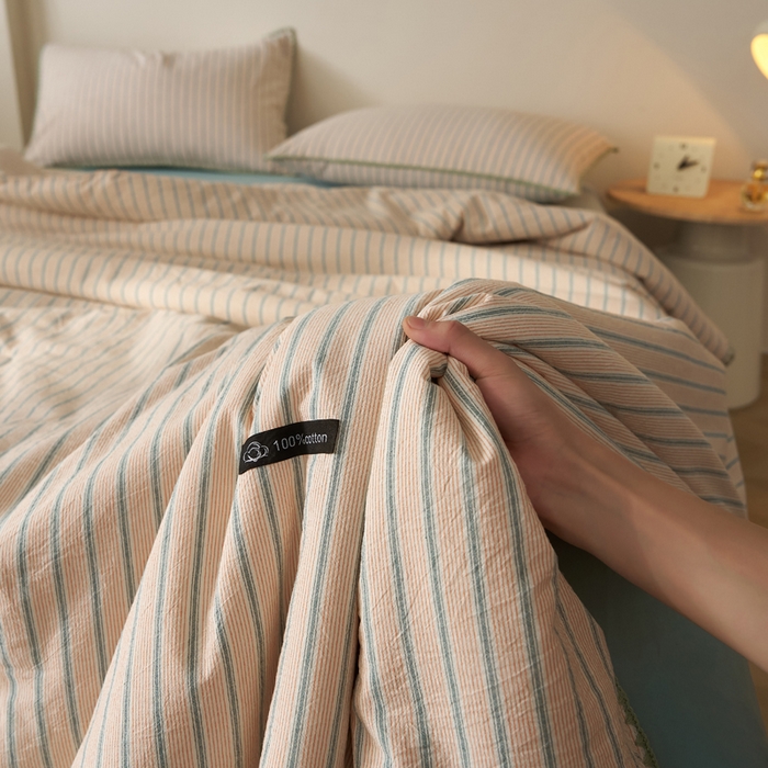 91家纺网 家纺一手货源 找家纺 暖阳 2026新款无印风色织全棉贝壳绣棉花夏被夏凉被空调被 贝壳春染绿