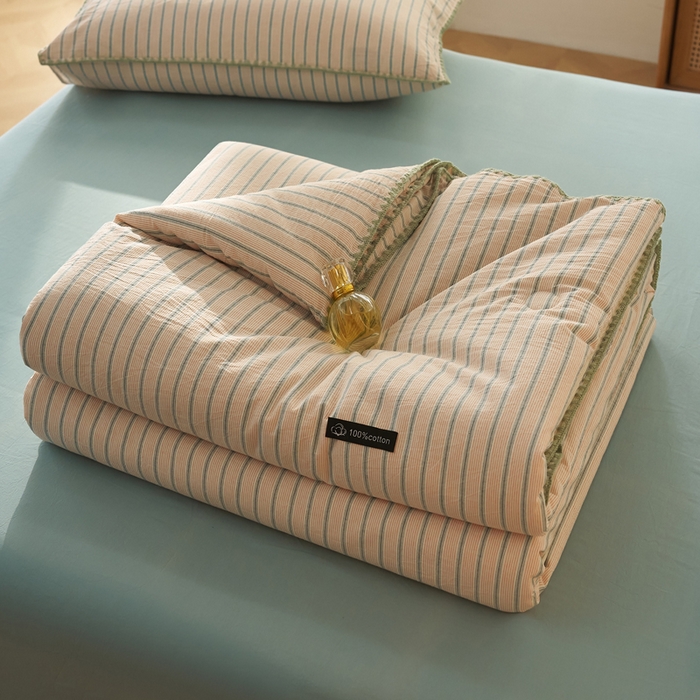 91家纺网 家纺一手货源 找家纺 暖阳 2026新款无印风色织全棉贝壳绣棉花夏被夏凉被空调被 贝壳春染绿