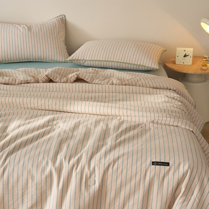 91家纺网 家纺一手货源 找家纺 暖阳 2026新款无印风色织全棉贝壳绣棉花夏被夏凉被空调被 贝壳春染绿