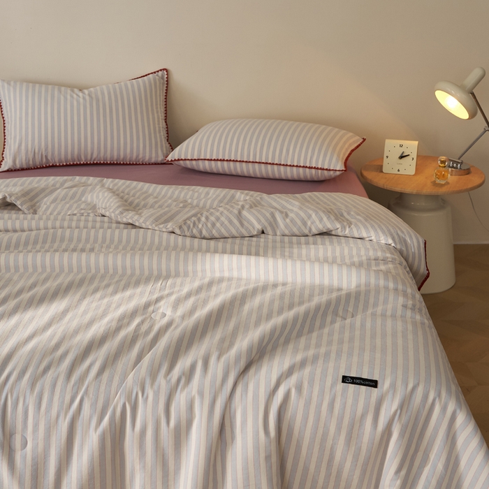 91家纺网 家纺一手货源 找家纺 暖阳 2026新款无印风色织全棉贝壳绣棉花夏被夏凉被空调被 贝壳海盐紫