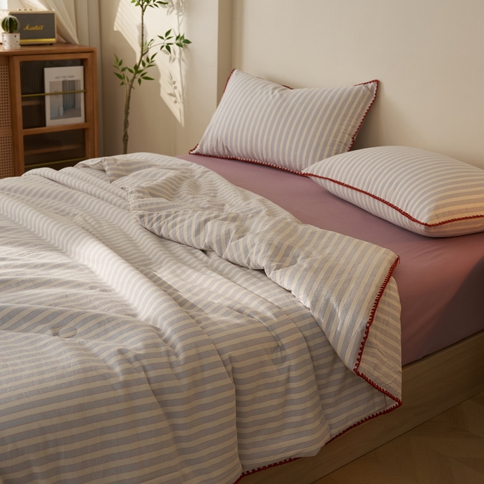 91家纺网 家纺一手货源 找家纺 暖阳 2026新款无印风色织全棉贝壳绣棉花夏被夏凉被空调被 贝壳海盐紫