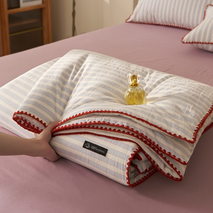 91家纺网 家纺一手货源 找家纺 暖阳 2026新款无印风色织全棉贝壳绣棉花夏被夏凉被空调被 贝壳海盐紫