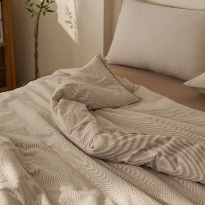 91家纺网 家纺一手货源 找家纺 暖阳 2026新款无印风色织全棉贝壳绣棉花夏被夏凉被空调被 贝壳可可咖