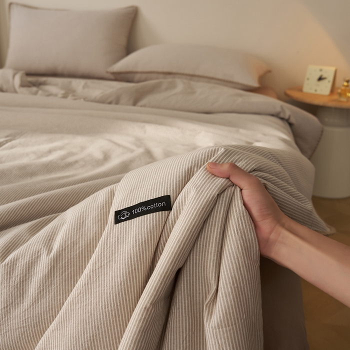 91家纺网 家纺一手货源 找家纺 暖阳 2026新款无印风色织全棉贝壳绣棉花夏被夏凉被空调被 贝壳可可咖