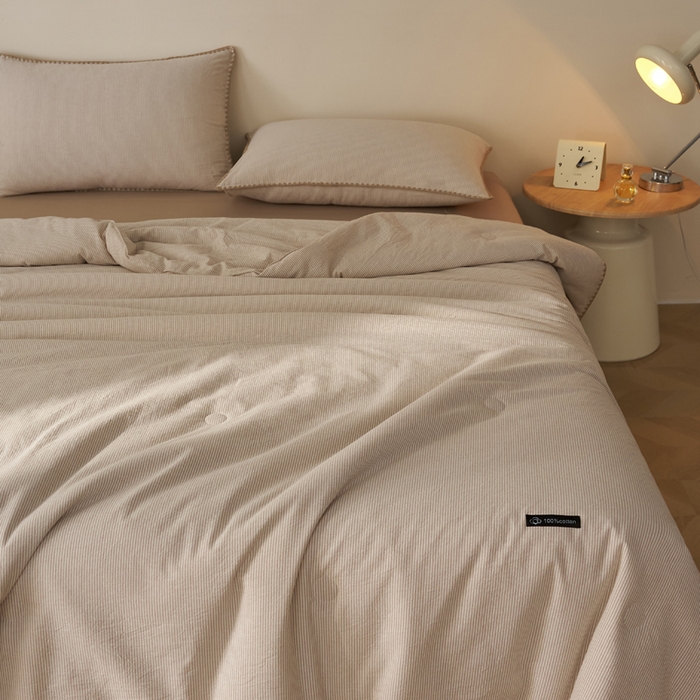 91家纺网 家纺一手货源 找家纺 暖阳 2026新款无印风色织全棉贝壳绣棉花夏被夏凉被空调被 贝壳可可咖