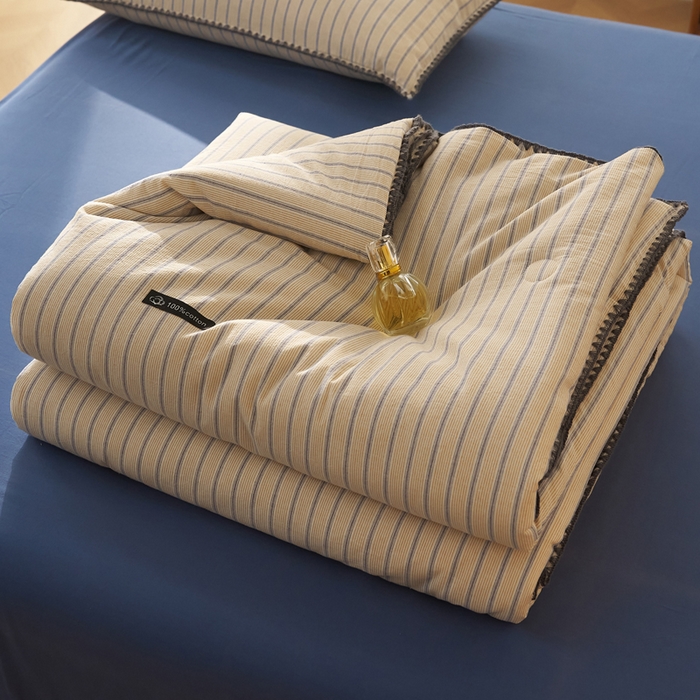 91家纺网 家纺一手货源 找家纺 暖阳 2026新款无印风色织全棉贝壳绣棉花夏被夏凉被空调被 贝壳铃蓝