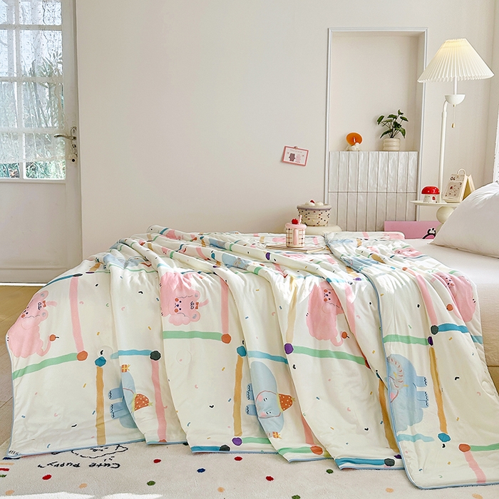 91家纺网 家纺一手货源 找家纺 丫丫家纺 2026新款A类针织棉嘟嘟被夏被春秋被空调被儿童学生被子被芯 艾利小象