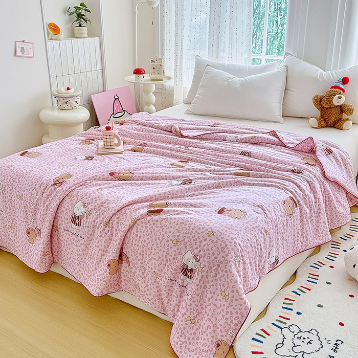 91家纺网 家纺一手货源 找家纺 丫丫家纺 2026新款A类针织棉嘟嘟被夏被春秋被空调被儿童学生被子被芯 粉粉豹纹猫