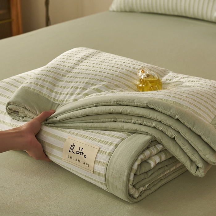 91家纺网 家纺一手货源 找家纺 暖阳 2026新款全棉色织提花良品系列棉花夏被夏凉被空调被 良品-条纹绿