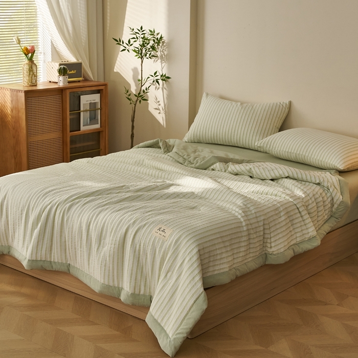 91家纺网 家纺一手货源 找家纺 暖阳 2026新款全棉色织提花良品系列棉花夏被夏凉被空调被 良品-条纹绿