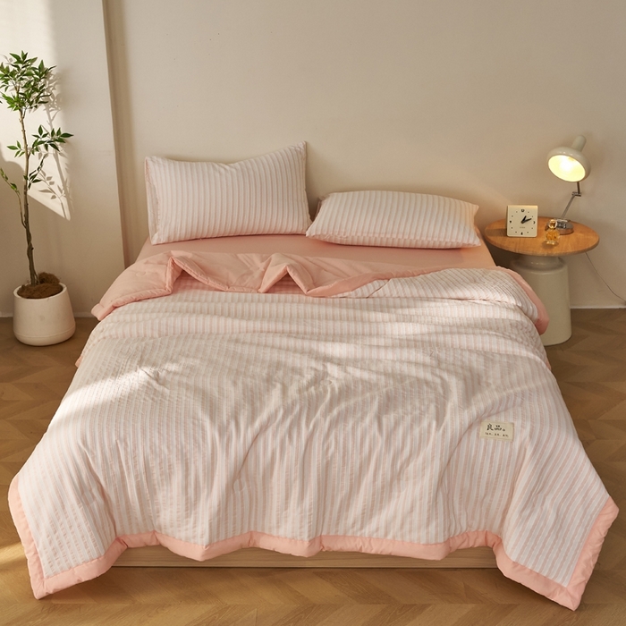 91家纺网 家纺一手货源 找家纺 暖阳 2026新款全棉色织提花良品系列棉花夏被夏凉被空调被 良品-条纹粉