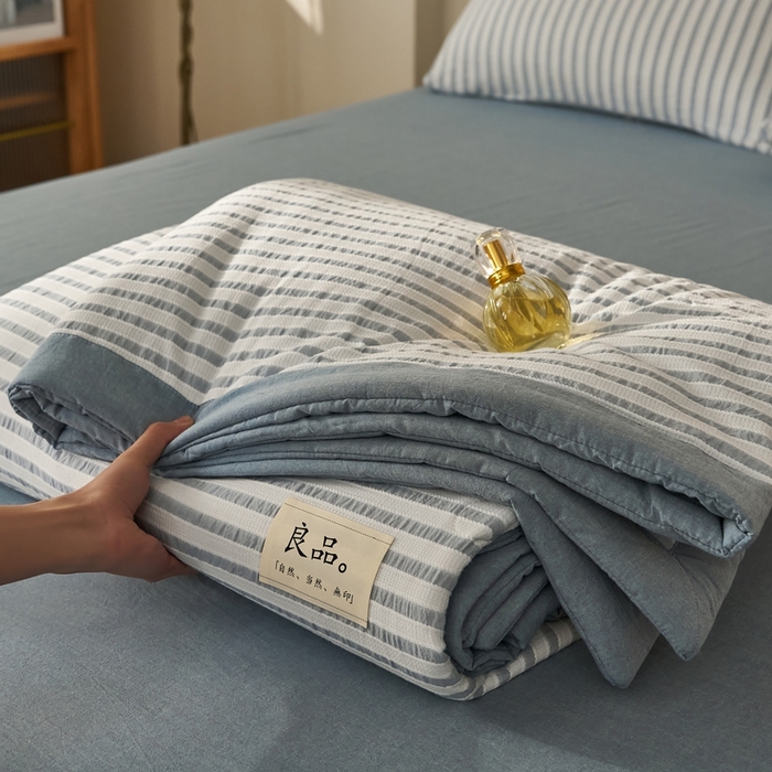 91家纺网 家纺一手货源 找家纺 暖阳 2026新款全棉色织提花良品系列棉花夏被夏凉被空调被 良品-条纹蓝