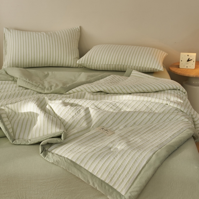 91家纺网 家纺一手货源 找家纺 暖阳 2026新款全棉色织提花良品系列棉花夏被夏凉被空调被 良品-条纹绿