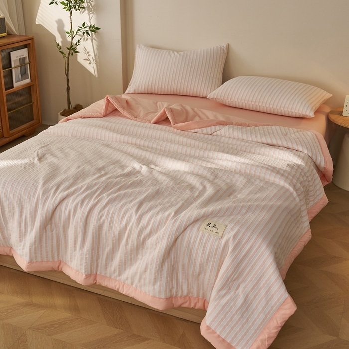 91家纺网 家纺一手货源 找家纺 暖阳 2026新款全棉色织提花良品系列棉花夏被夏凉被空调被 良品-条纹粉