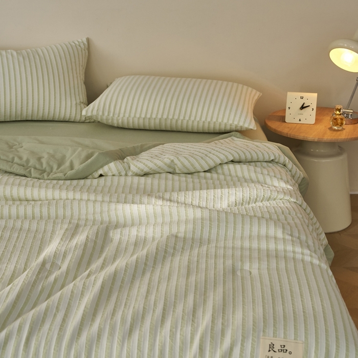 91家纺网 家纺一手货源 找家纺 暖阳 2026新款全棉色织提花良品系列棉花夏被夏凉被空调被 良品-条纹绿