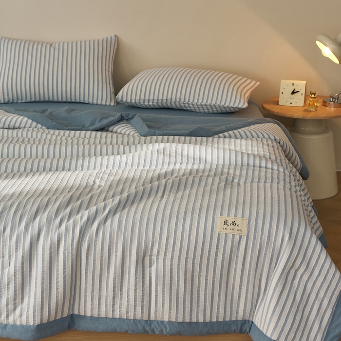 91家纺网 家纺一手货源 找家纺 暖阳 2026新款全棉色织提花良品系列棉花夏被夏凉被空调被 良品-条纹蓝