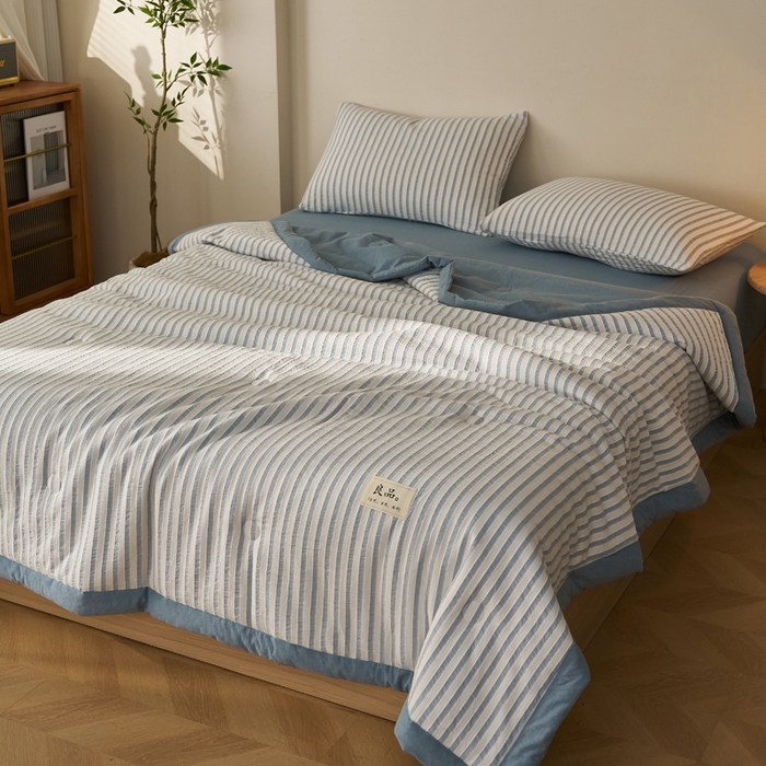 91家纺网 家纺一手货源 找家纺 暖阳 2026新款全棉色织提花良品系列棉花夏被夏凉被空调被 良品-条纹蓝
