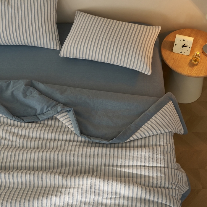 91家纺网 家纺一手货源 找家纺 暖阳 2026新款全棉色织提花良品系列棉花夏被夏凉被空调被 良品-条纹蓝