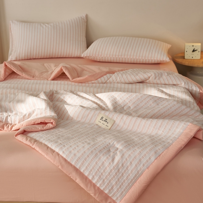 91家纺网 家纺一手货源 找家纺 暖阳 2026新款全棉色织提花良品系列棉花夏被夏凉被空调被 良品-条纹粉