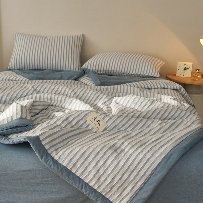 91家纺网 家纺一手货源 找家纺 暖阳 2026新款全棉色织提花良品系列棉花夏被夏凉被空调被 良品-条纹蓝