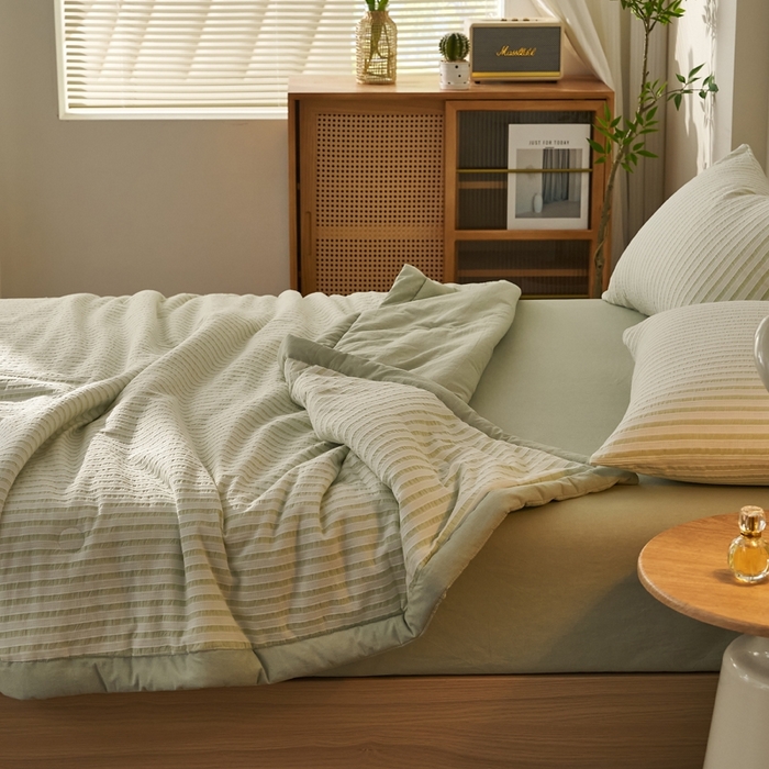 91家纺网 家纺一手货源 找家纺 暖阳 2026新款全棉色织提花良品系列棉花夏被夏凉被空调被 良品-条纹绿