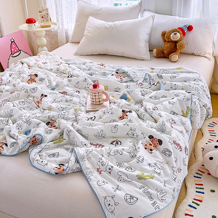 91家纺网 家纺一手货源 找家纺 丫丫家纺 2026新款A类针织棉嘟嘟被夏被春秋被空调被儿童学生被子被芯 简笔画