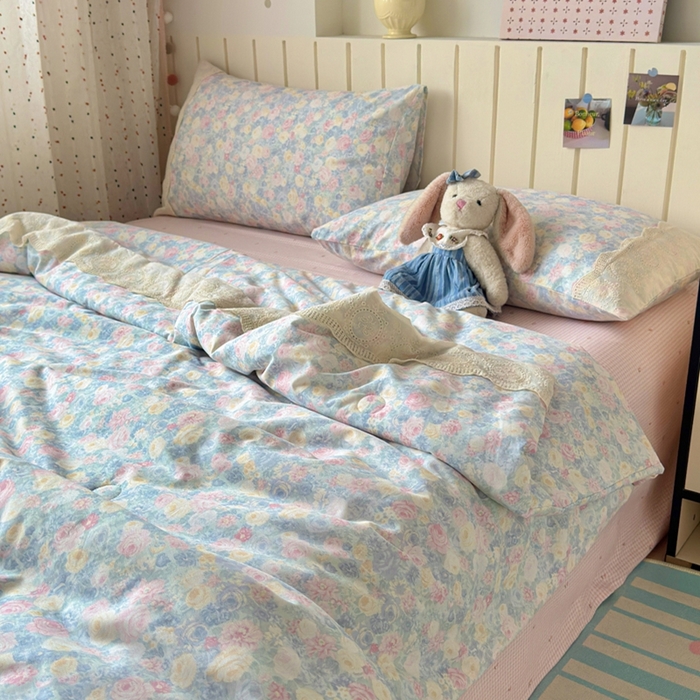 91家纺网 家纺一手货源 找家纺 暖阳 2026新款全棉花边款棉花夏被夏凉被空调被 花边烂漫