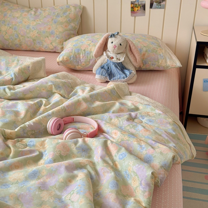 91家纺网 家纺一手货源 找家纺 暖阳 2026新款全棉花边款棉花夏被夏凉被空调被 花边绿意