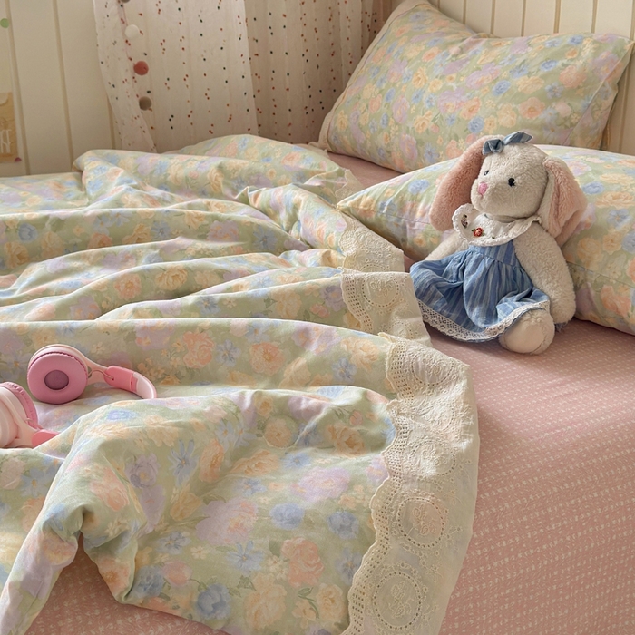 91家纺网 家纺一手货源 找家纺 暖阳 2026新款全棉花边款棉花夏被夏凉被空调被 花边绿意