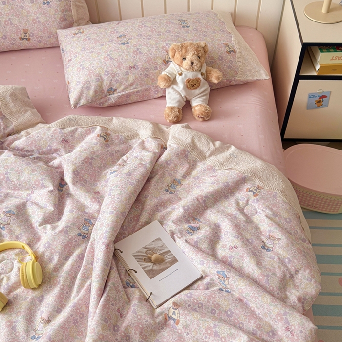 91家纺网 家纺一手货源 找家纺 暖阳 2026新款全棉花边款棉花夏被夏凉被空调被 花边小熊