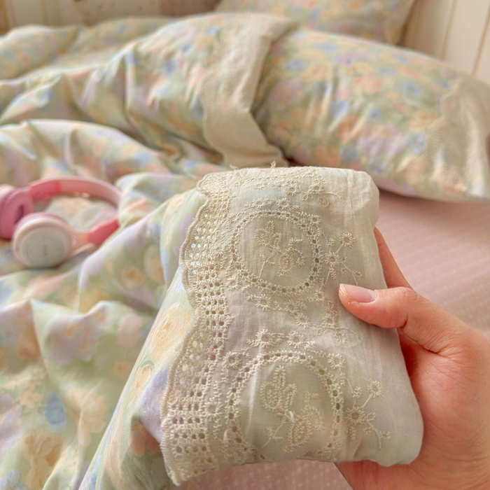 91家纺网 家纺一手货源 找家纺 暖阳 2026新款全棉花边款棉花夏被夏凉被空调被 花边绿意