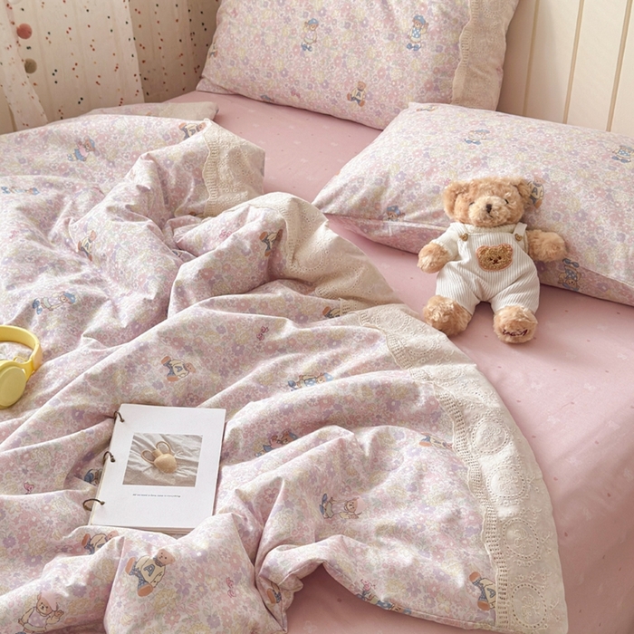 91家纺网 家纺一手货源 找家纺 暖阳 2026新款全棉花边款棉花夏被夏凉被空调被 花边小熊